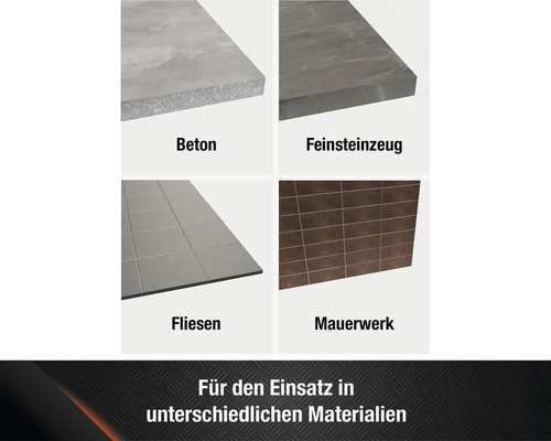 Übersicht verschiedener Materialien: Beton, Feinsteinzeug, Fliesen und Mauerwerk