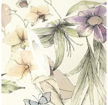 Eine Rolle strukturierte Tapete mit handgezeichnetem Blumenmuster aus Lilien und Schmetterlingen.