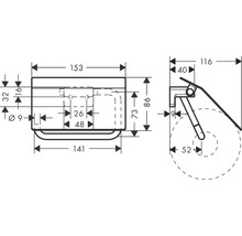 Technische Zeichnung eines Toilettenpapierhalters mit Abmessungen