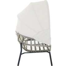 Garten-Lounge-Sessel mit ausklappbarem Sonnendach, Geflecht aus Polyrattan und Metallbeinen.