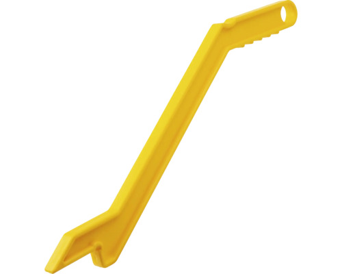 Gelber Schiebestock aus Kunststoff für Tischkreissägen mit ergonomischem Griff.