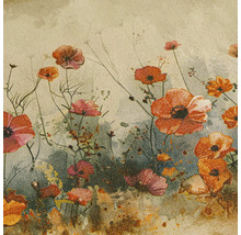 Vliestapete mit strukturiertem Blumenmuster aus orangefarbenen und rosafarbenen Mohnblumen im künstlerischen Malstil.