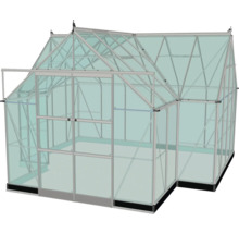 Gewächshaus mit Glaswänden und Metallrahmen