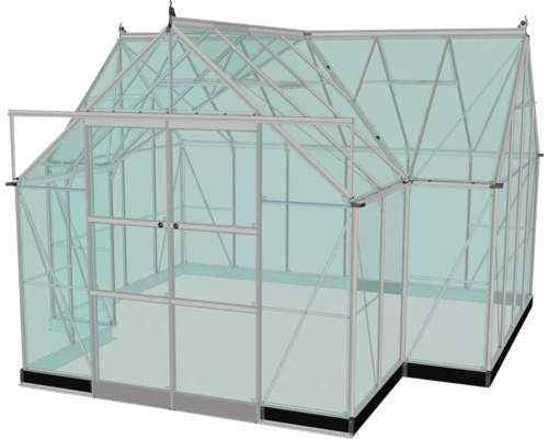 Gewächshaus mit Glaswänden und Metallrahmen