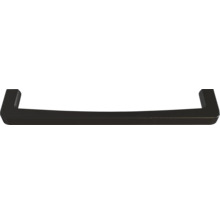 Schwarzer Möbelgriff aus Metall in modernem, eckigem Design.