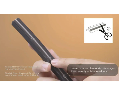 LED-Streifen-Anleitung zum Kürzen an blauen Markierungen