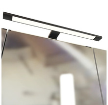 Schwarze LED-Aufsatzleuchte für Badezimmerspiegel und Spiegelschränke, schlanke Bauform.