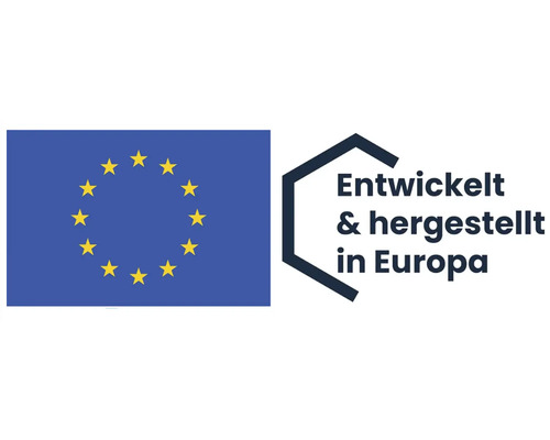 Entwickelt und hergestellt in Europa Zeichen
