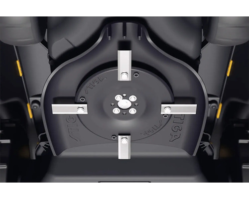 Mähdeck mit vier Messern eines Stiga Mähroboters.