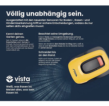 Gelber Rasenmähroboter von Stiga mit Hindernissensoren
