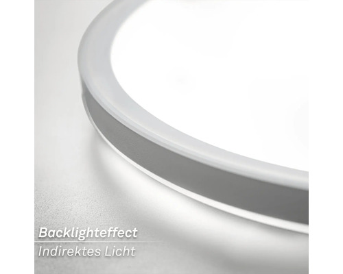 Detailaufnahme einer runden LED-Deckenleuchte mit indirekter Beleuchtung