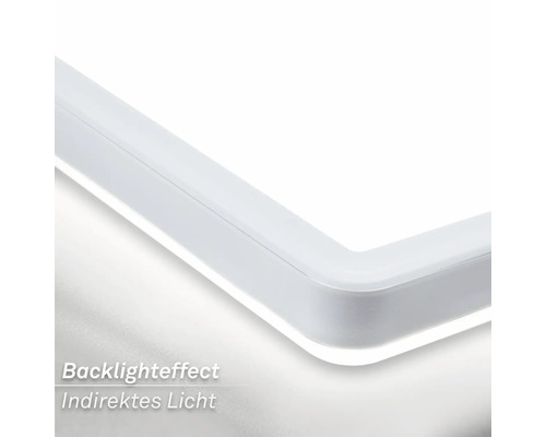 Detailaufnahme einer weißen LED-Deckenleuchte mit indirekter Beleuchtung