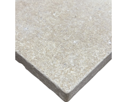 Natursteinplatte mit strukturierter Oberfläche und bearbeiteter Kante.