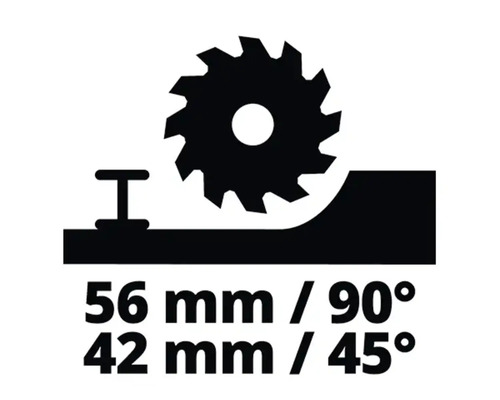 Schnitttiefe 56 Millimeter bei 90 Grad und 42 Millimeter bei 45 Grad