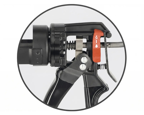 Detailansicht einer Kartuschenpistole mit einstellbarer Tropf-Stopp-Funktion.