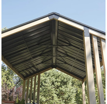 Detailansicht des Daches eines Pavillons aus Metall.