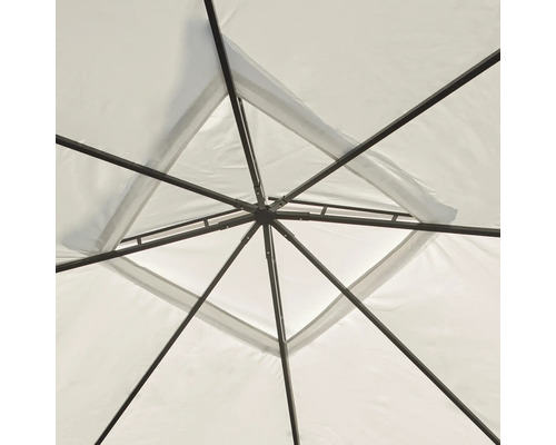 Detailansicht des Dachgestells eines Pavillons mit Stoffbespannung