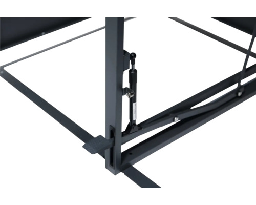 Detailaufnahme eines Metalltisches mit Gasdruckfeder