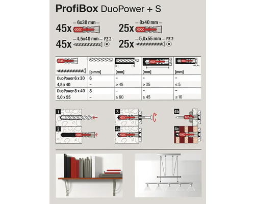 Profibox DuoPower mit Dübeln und Schrauben plus Informationen zur Anwendung