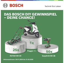 Bosch Gewinnspiel Anzeige mit Rasenmäher, Roller Piaggio und Akku-Bohrschrauber