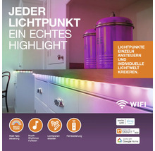 Smarter RGBW LED-Streifen in Küche mit Einzelsteuerung, Musik-Rhythmus-Funktion und WiFi für Alexa, Google Home und Smart Plus Applikation.