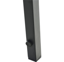 Quadratisches Möbelbein aus Metall mit Justierschraube und Schutzkappe.