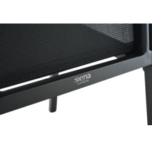 Siena Garden Logo auf dem Rahmen eines Gartenstuhls mit Netzgewebe.