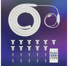 LED Lichtschlauch Set mit USB Anschluss, Fernbedienung, Befestigungsclips und Schrauben.