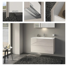 Modernes Badezimmer mit Waschtischunterschrank, Spiegel und Ablagefläche