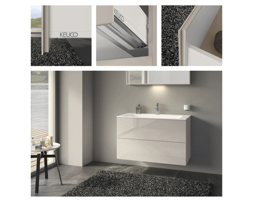 Modernes Badezimmer mit Waschtischunterschrank, Spiegel und Ablagefläche