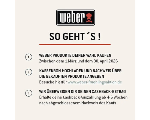 Weber Logo, Anleitung zur Teilnahme an der Cashback-Aktion.
