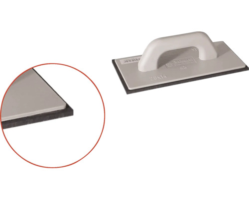 Glättkelle mit Griff und Schwammbrett, 28 mal 14 Zentimeter, Detailansicht