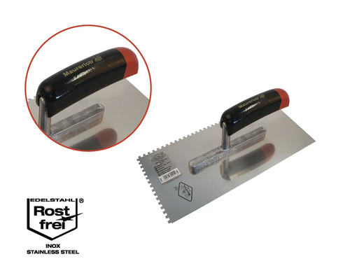 Maurerlob Zahnspachtel aus Edelstahl mit Kunststoffgriff