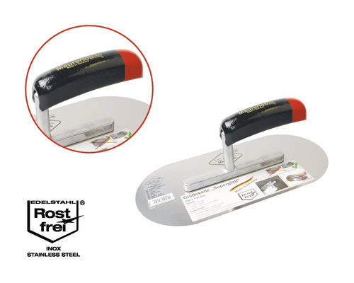 Glättkelle aus Edelstahl mit Kunststoffgriff und Rostfrei-Siegel