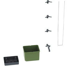 Einzelteile für ein Rankwand-System, bestehend aus Pflanzkasten, Halterungen und Zubehör