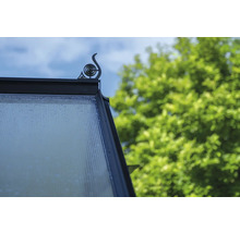 Detailansicht Gewächshausdach mit Zierleiste und Glas