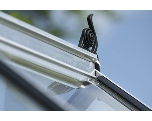 Detailansicht eines Gewächshauses mit dekorativem Ornament