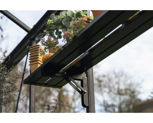 Klappregal für Gewächshaus mit Pflanzen und Töpfen