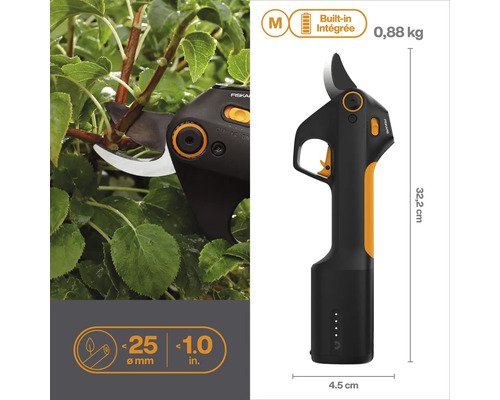 Akku Gartenschere mit technischen Details