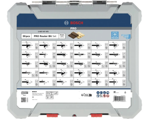 Bosch Professional Oberfräser Set 30 teilig mit 8 Millimeter Schaft in Kunststoffkoffer