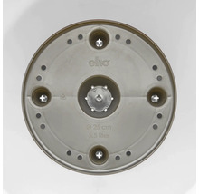 Elho Logo, Unterseite eines Pflanztopfes, Durchmesser 25 Zentimeter, Volumen 5,5 Liter