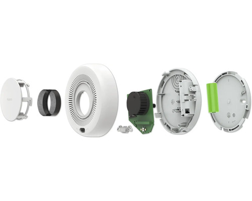 Explosionsdarstellung eines Rauchmelders mit Batterie