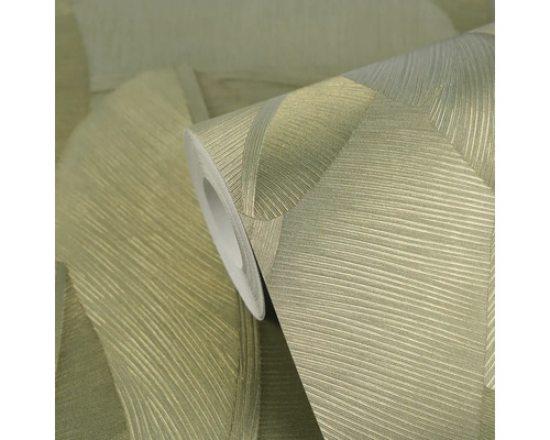 Rolle Vliestapete in Beige und Gold mit strukturiertem geometrischem Muster und schimmernder Oberfläche.