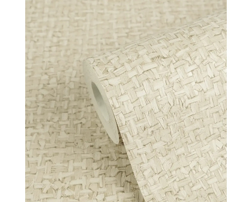 Vliestapete mit strukturierter Geflecht-Optik in Beige.