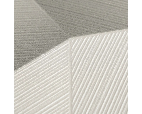 Nahaufnahme einer strukturierten Vliestapete mit geometrischem Muster aus Linien und Rippenstruktur.