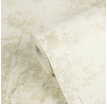 Strukturierte Vliestapete mit abstraktem Metallic-Muster in Creme und Beige.