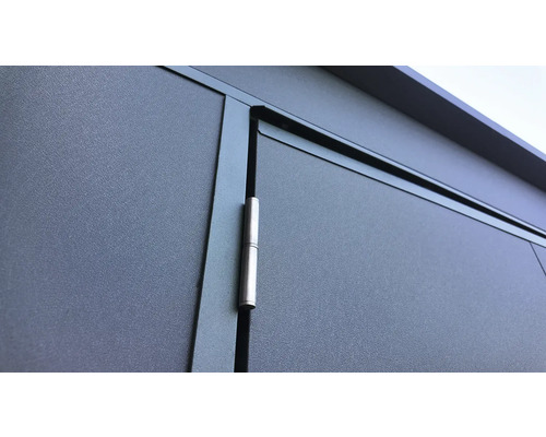 Detailansicht einer Metalltür mit Scharnier