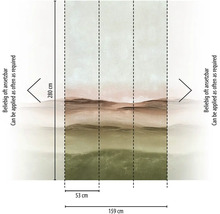 Fototapete mit Landschaftsmotiv und Größenangaben