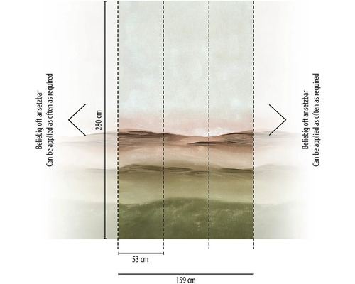 Fototapete mit Landschaftsmotiv und Größenangaben