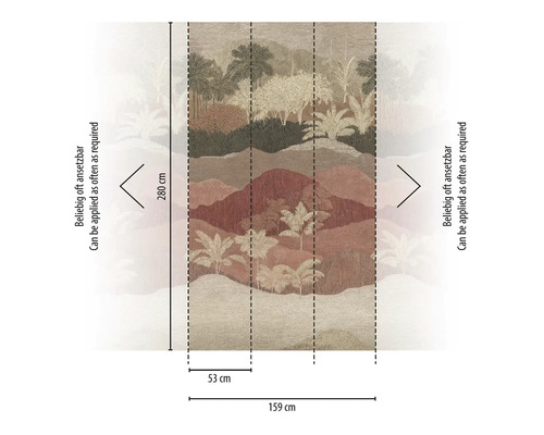 Abbildung einer Tapete mit Dschungelmotiv, Maße 280 x 159 cm